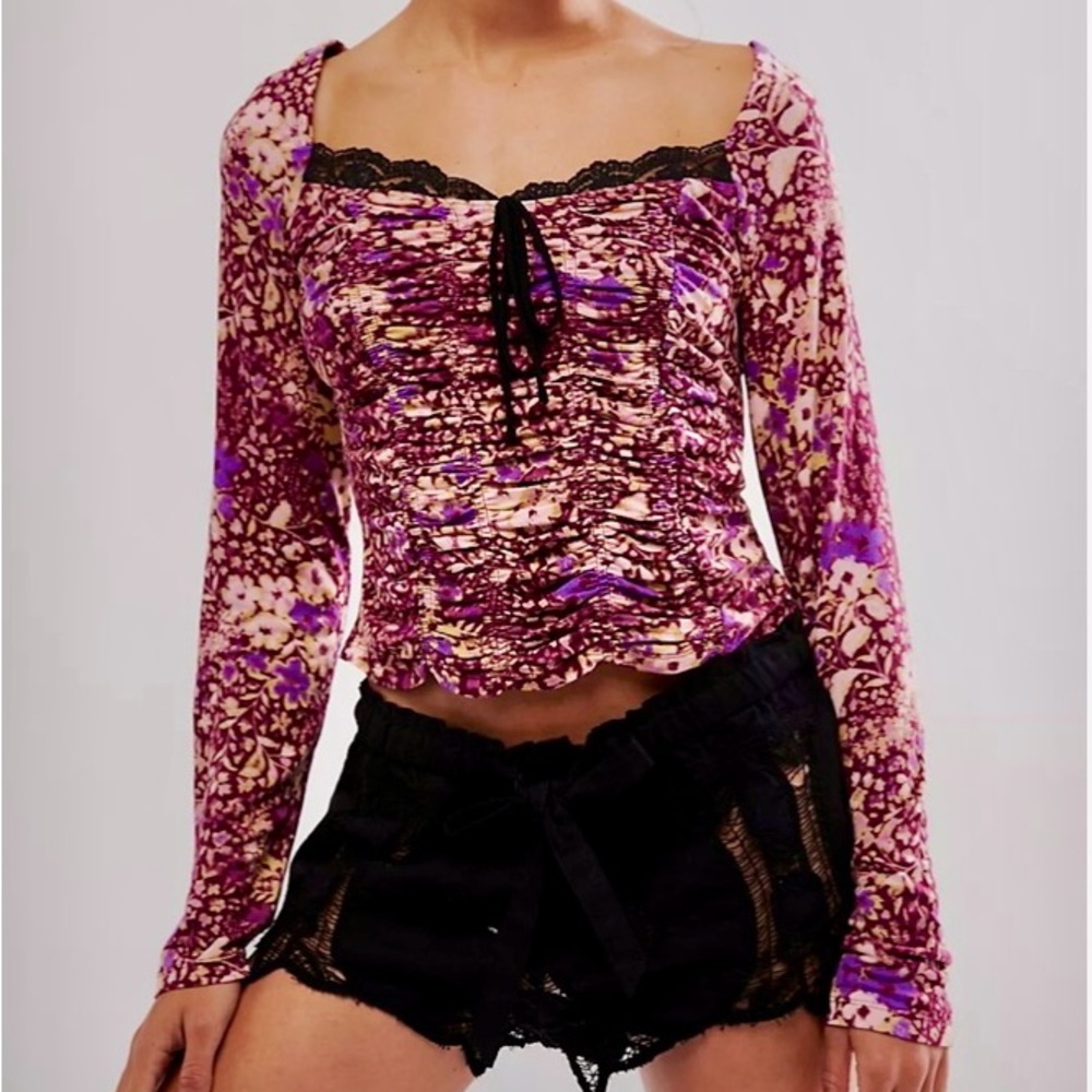 Free People Women’s Floral and Lace Top - Picture 2 of 9